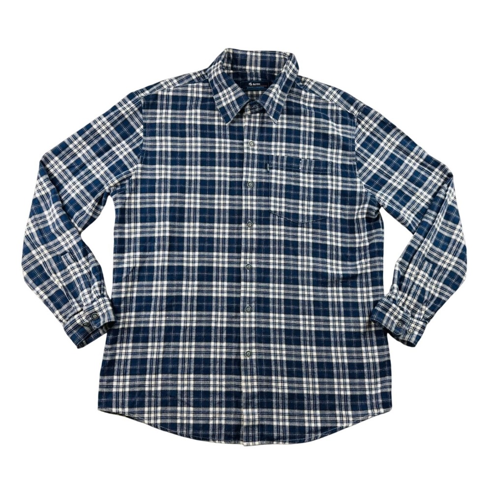 Boton Collection Button Front Shirt M Blue White Plaid Long Sleeve Casual Pocket